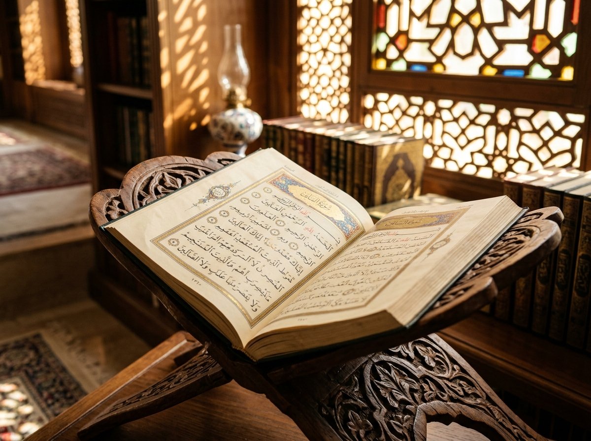 Holy Quran on wooden rehal stand